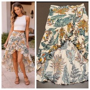 Milk & Honey Tropical Print Midi Skirt Sz: M